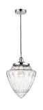 616-1PH-PC-G664-12 Cord Hung 12" Polished Chrome Mini Pendant - Seedy Large Bullet Glass - LED Bulb - Dimmensions: 12 x 12 x 16.5<br>Minimum Height : 19.5<br>Maximum Height : 136.5 - Sloped Ceiling Compatible: Yes