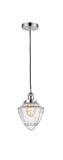 616-1PH-PC-G664-7 Cord Hung 7.5" Polished Chrome Mini Pendant - Seedy Small Bullet Glass - LED Bulb - Dimmensions: 7.5 x 7.5 x 8<br>Minimum Height : 13<br>Maximum Height : 131 - Sloped Ceiling Compatible: Yes