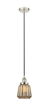 616-1PH-PN-G146 Cord Hung 7" Polished Nickel Mini Pendant - Mercury Plated Chatham Glass - LED Bulb - Dimmensions: 7 x 7 x 11<br>Minimum Height : 15.25<br>Maximum Height : 133.25 - Sloped Ceiling Compatible: Yes