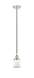 616-1PH-PN-G181S Cord Hung 6" Polished Nickel Mini Pendant - Matte White Small Canton Glass - LED Bulb - Dimmensions: 6 x 6 x 10<br>Minimum Height : 12.75<br>Maximum Height : 130.75 - Sloped Ceiling Compatible: Yes
