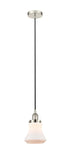 616-1PH-PN-G191 Cord Hung 6.25" Polished Nickel Mini Pendant - Matte White Bellmont Glass - LED Bulb - Dimmensions: 6.25 x 6.25 x 10<br>Minimum Height : 13.5<br>Maximum Height : 131.5 - Sloped Ceiling Compatible: Yes