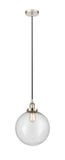 616-1PH-PN-G204-12 Cord Hung 12" Polished Nickel Mini Pendant - Seedy Beacon Glass - LED Bulb - Dimmensions: 12 x 12 x 15<br>Minimum Height : 19<br>Maximum Height : 137 - Sloped Ceiling Compatible: Yes