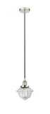 616-1PH-PN-G532 Cord Hung 7.5" Polished Nickel Mini Pendant - Clear Small Oxford Glass - LED Bulb - Dimmensions: 7.5 x 7.5 x 8<br>Minimum Height : 13<br>Maximum Height : 131 - Sloped Ceiling Compatible: Yes
