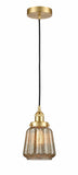 616-1PH-SG-G146 Cord Hung 7" Satin Gold Mini Pendant - Mercury Plated Chatham Glass - LED Bulb - Dimmensions: 7 x 7 x 11<br>Minimum Height : 15.25<br>Maximum Height : 133.25 - Sloped Ceiling Compatible: Yes