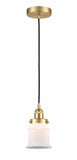 616-1PH-SG-G181S Cord Hung 6" Satin Gold Mini Pendant - Matte White Small Canton Glass - LED Bulb - Dimmensions: 6 x 6 x 10<br>Minimum Height : 12.75<br>Maximum Height : 130.75 - Sloped Ceiling Compatible: Yes