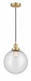 616-1PH-SG-G204-12 Cord Hung 12" Satin Gold Mini Pendant - Seedy Beacon Glass - LED Bulb - Dimmensions: 12 x 12 x 15<br>Minimum Height : 19<br>Maximum Height : 137 - Sloped Ceiling Compatible: Yes