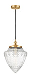 616-1PH-SG-G664-12 Cord Hung 12" Satin Gold Mini Pendant - Seedy Large Bullet Glass - LED Bulb - Dimmensions: 12 x 12 x 16.5<br>Minimum Height : 19.5<br>Maximum Height : 136.5 - Sloped Ceiling Compatible: Yes