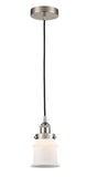 616-1PH-SN-G181S Cord Hung 6" Brushed Satin Nickel Mini Pendant - Matte White Small Canton Glass - LED Bulb - Dimmensions: 6 x 6 x 10<br>Minimum Height : 12.75<br>Maximum Height : 130.75 - Sloped Ceiling Compatible: Yes