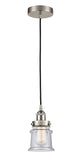 616-1PH-SN-G184S Cord Hung 6" Brushed Satin Nickel Mini Pendant - Seedy Small Canton Glass - LED Bulb - Dimmensions: 6 x 6 x 10<br>Minimum Height : 12.75<br>Maximum Height : 130.75 - Sloped Ceiling Compatible: Yes