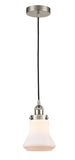 616-1PH-SN-G191 Cord Hung 6.25" Brushed Satin Nickel Mini Pendant - Matte White Bellmont Glass - LED Bulb - Dimmensions: 6.25 x 6.25 x 10<br>Minimum Height : 13.5<br>Maximum Height : 131.5 - Sloped Ceiling Compatible: Yes