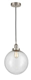 616-1PH-SN-G204-12 Cord Hung 12" Brushed Satin Nickel Mini Pendant - Seedy Beacon Glass - LED Bulb - Dimmensions: 12 x 12 x 15<br>Minimum Height : 19<br>Maximum Height : 137 - Sloped Ceiling Compatible: Yes