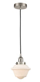 616-1PH-SN-G531 Cord Hung 7.5" Brushed Satin Nickel Mini Pendant - Matte White Cased Small Oxford Glass - LED Bulb - Dimmensions: 7.5 x 7.5 x 8<br>Minimum Height : 13<br>Maximum Height : 131 - Sloped Ceiling Compatible: Yes