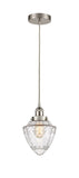 616-1PH-SN-G664-7 Cord Hung 7.5" Brushed Satin Nickel Mini Pendant - Seedy Small Bullet Glass - LED Bulb - Dimmensions: 7.5 x 7.5 x 8<br>Minimum Height : 13<br>Maximum Height : 131 - Sloped Ceiling Compatible: Yes