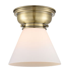 1-Light 7.75" Antique Brass Flush Mount - Matte White Cased Large Cone Glass LED