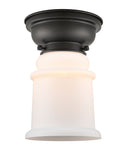623-1F-BK-G181 1-Light 6.25" Matte Black Flush Mount - Matte White Canton Glass - LED Bulb - Dimmensions: 6.25 x 6.25 x 8.65 - Sloped Ceiling Compatible: No