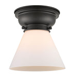 623-1F-BK-G41 1-Light 7.75" Matte Black Flush Mount - Matte White Cased Large Cone Glass - LED Bulb - Dimmensions: 7.75 x 7.75 x 7.4 - Sloped Ceiling Compatible: No
