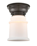 623-1F-OB-G181 1-Light 6.25" Oil Rubbed Bronze Flush Mount - Matte White Canton Glass - LED Bulb - Dimmensions: 6.25 x 6.25 x 8.65 - Sloped Ceiling Compatible: No