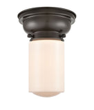 623-1F-OB-G311 1-Light 6.25" Oil Rubbed Bronze Flush Mount - Matte White Cased Dover Glass - LED Bulb - Dimmensions: 6.25 x 6.25 x 7.9 - Sloped Ceiling Compatible: No