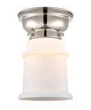 623-1F-PN-G181 1-Light 6.25" Polished Nickel Flush Mount - Matte White Canton Glass - LED Bulb - Dimmensions: 6.25 x 6.25 x 8.65 - Sloped Ceiling Compatible: No