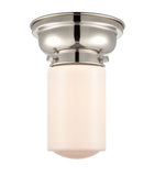 623-1F-PN-G311 1-Light 6.25" Polished Nickel Flush Mount - Matte White Cased Dover Glass - LED Bulb - Dimmensions: 6.25 x 6.25 x 7.9 - Sloped Ceiling Compatible: No
