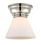 623-1F-PN-G41 1-Light 7.75" Polished Nickel Flush Mount - Matte White Cased Large Cone Glass - LED Bulb - Dimmensions: 7.75 x 7.75 x 7.4 - Sloped Ceiling Compatible: No
