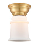 623-1F-SG-G181 1-Light 6.25" Satin Gold Flush Mount - Matte White Canton Glass - LED Bulb - Dimmensions: 6.25 x 6.25 x 8.65 - Sloped Ceiling Compatible: No