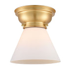 623-1F-SG-G41 1-Light 7.75" Satin Gold Flush Mount - Matte White Cased Large Cone Glass - LED Bulb - Dimmensions: 7.75 x 7.75 x 7.4 - Sloped Ceiling Compatible: No