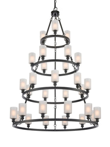820345-BK-G801 30-Light 50" Matte Black Chandelier - Matte White Saloon Glass - LED Bulb - Dimmensions: 50 x 50 x 73.5<br>Minimum Height : 76.5<br>Maximum Height : 145.5 - Sloped Ceiling Compatible: Yes - Glass Up or Down: Yes