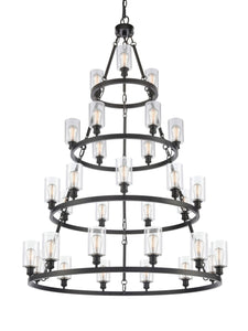 820345-BK-G802 30-Light 50" Matte Black Chandelier - Clear Saloon Glass - LED Bulb - Dimmensions: 50 x 50 x 73.5<br>Minimum Height : 76.5<br>Maximum Height : 145.5 - Sloped Ceiling Compatible: Yes - Glass Up or Down: Yes