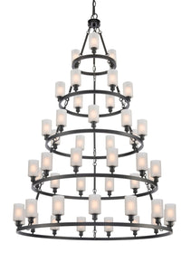 8203456-BK-G801 45-Light 60" Matte Black Chandelier - Matte White Saloon Glass - LED Bulb - Dimmensions: 60 x 60 x 90.125<br>Minimum Height : 93.125<br>Maximum Height : 162.125 - Sloped Ceiling Compatible: Yes - Glass Up or Down: Yes