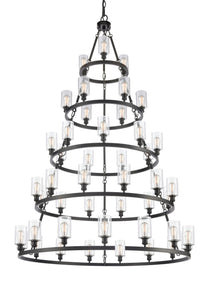 8203456-BK-G802 45-Light 60" Matte Black Chandelier - Clear Saloon Glass - LED Bulb - Dimmensions: 60 x 60 x 90.125<br>Minimum Height : 93.125<br>Maximum Height : 162.125 - Sloped Ceiling Compatible: Yes - Glass Up or Down: Yes