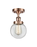 1-Light 6" Beacon Semi-Flush Mount - Globe-Orb Clear Glass - Choice of Finish And Incandesent Or LED Bulbs