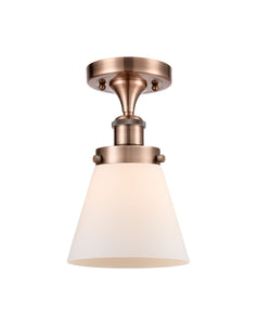 1-Light 6" Antique Copper Semi-Flush Mount - Matte White Cased Small Cone Glass LED