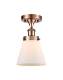 1-Light 6" Antique Copper Semi-Flush Mount - Matte White Cased Small Cone Glass LED