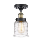 916-1C-BAB-G513 1-Light 5" Black Antique Brass Semi-Flush Mount - Clear Deco Swirl Small Bell Glass - LED Bulb - Dimmensions: 5 x 5 x 11 - Sloped Ceiling Compatible: No