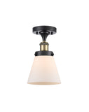 916-1C-BAB-G61 1-Light 6" Black Antique Brass Semi-Flush Mount - Matte White Cased Small Cone Glass - LED Bulb - Dimmensions: 6 x 6 x 11 - Sloped Ceiling Compatible: No