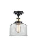 916-1C-BAB-G72 1-Light 8" Black Antique Brass Semi-Flush Mount - Clear Large Bell Glass - LED Bulb - Dimmensions: 8 x 8 x 13 - Sloped Ceiling Compatible: No