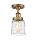 916-1C-BB-G513 1-Light 5" Brushed Brass Semi-Flush Mount - Clear Deco Swirl Small Bell Glass - LED Bulb - Dimmensions: 5 x 5 x 11 - Sloped Ceiling Compatible: No