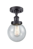 1-Light 6" Matte Black Semi-Flush Mount - Seedy Beacon Glass - Choice of Finish And Incandesent Or LED Bulbs