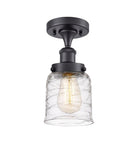 916-1C-BK-G513 1-Light 5" Matte Black Semi-Flush Mount - Clear Deco Swirl Small Bell Glass - LED Bulb - Dimmensions: 5 x 5 x 11 - Sloped Ceiling Compatible: No