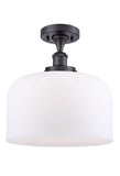 1-Light 8" X-Large Bell 1 Light Semi-Flush Mount - Bell-Urn Matte White Glass - Choice of Finish And Incandesent Or LED Bulbs