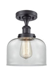 1-Light 8" Large Bell 1 Light Semi-Flush Mount - Bell-Urn Clear Glass - Choice of Finish And Incandesent Or LED Bulbs