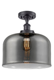 1-Light 8" X-Large Bell 1 Light Semi-Flush Mount - Bell-Urn Plated Smoke Glass - Choice of Finish And Incandesent Or LED Bulbs