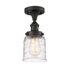 916-1C-OB-G513 1-Light 5" Oil Rubbed Bronze Semi-Flush Mount - Clear Deco Swirl Small Bell Glass - LED Bulb - Dimmensions: 5 x 5 x 11 - Sloped Ceiling Compatible: No