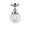 916-1C-PN-G202-6 1-Light 6" Polished Nickel Semi-Flush Mount - Clear Beacon Glass - LED Bulb - Dimmensions: 6 x 6 x 11 - Sloped Ceiling Compatible: No