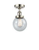 916-1C-PN-G204-6 1-Light 6" Polished Nickel Semi-Flush Mount - Seedy Beacon Glass - LED Bulb - Dimmensions: 6 x 6 x 11 - Sloped Ceiling Compatible: No