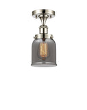 916-1C-PN-G53 1-Light 5" Polished Nickel Semi-Flush Mount - Plated Smoke Small Bell Glass - LED Bulb - Dimmensions: 5 x 5 x 11 - Sloped Ceiling Compatible: No