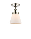 916-1C-PN-G61 1-Light 6" Polished Nickel Semi-Flush Mount - Matte White Cased Small Cone Glass - LED Bulb - Dimmensions: 6 x 6 x 11 - Sloped Ceiling Compatible: No
