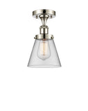 916-1C-PN-G62 1-Light 6" Polished Nickel Semi-Flush Mount - Clear Small Cone Glass - LED Bulb - Dimmensions: 6 x 6 x 11 - Sloped Ceiling Compatible: No