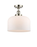 916-1C-PN-G71-L 1-Light 8" Polished Nickel Semi-Flush Mount - Matte White Cased X-Large Bell Glass - LED Bulb - Dimmensions: 8 x 8 x 13 - Sloped Ceiling Compatible: No